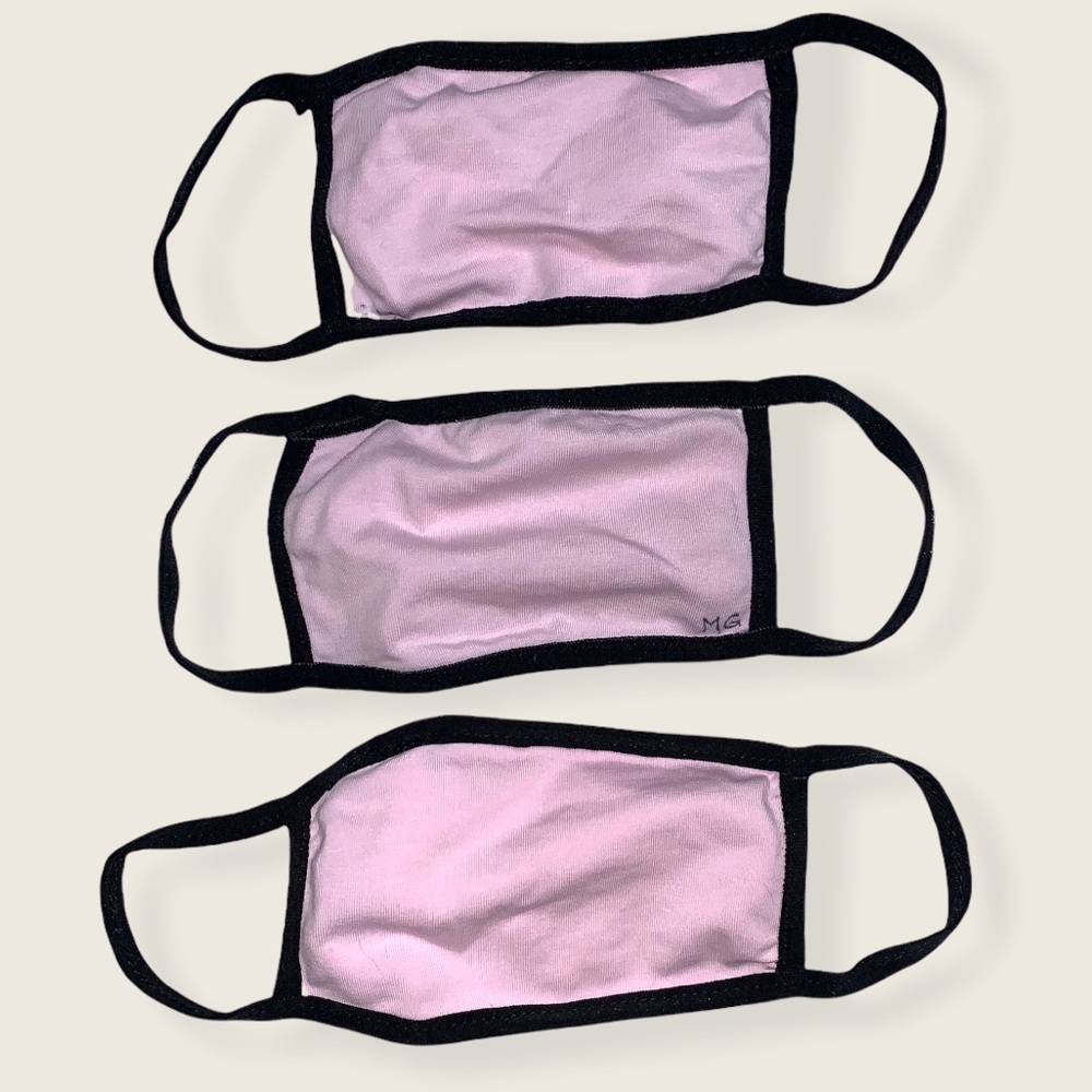 🆕 3 Child Pink Face Masks Black Trim & Ear Loops